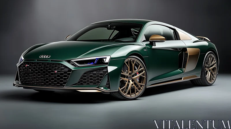 Audi R8 V10 coupe in emerald green with bronze aero kit detail