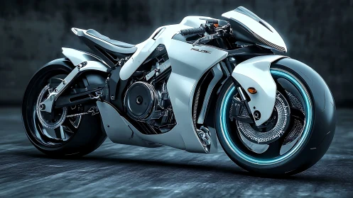 Futuristic electric superbike with enclosed frame and neon-lit rims