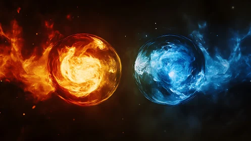 Elemental Duality: Fire and Ice Spheres in Cosmic Opposition.