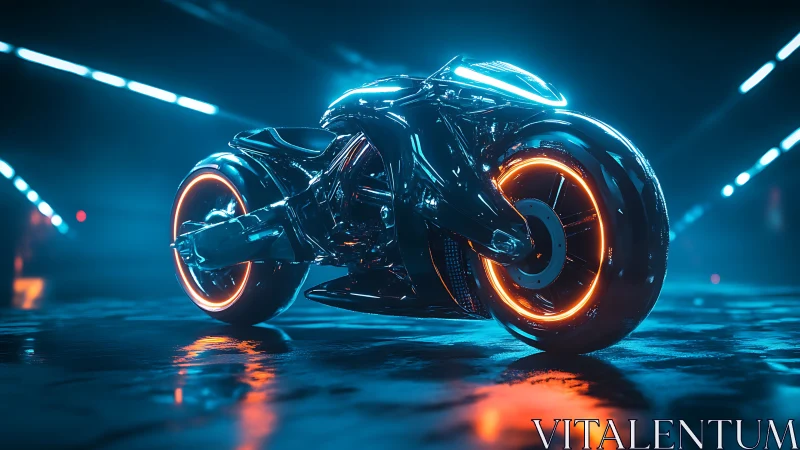 Neon stormbike idles low, humming in electric midnight rain