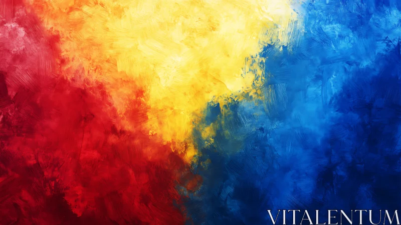 Triadic red yellow blue abstract brushstroke field.