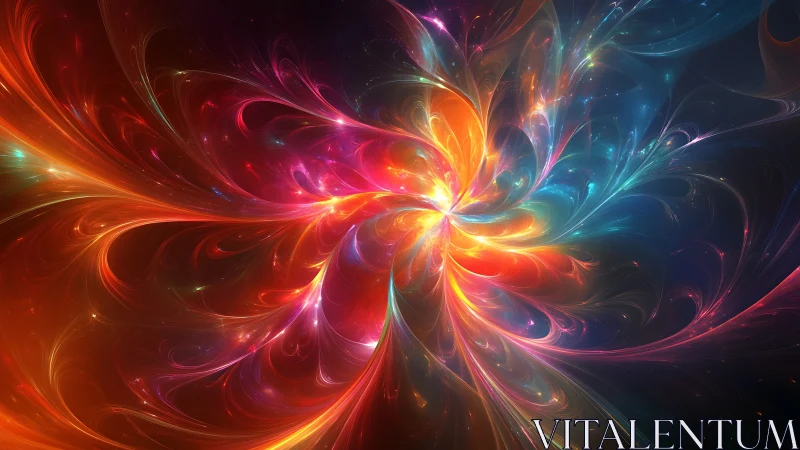 Cosmic light bloom unfurls in swirling multicolor radiance.