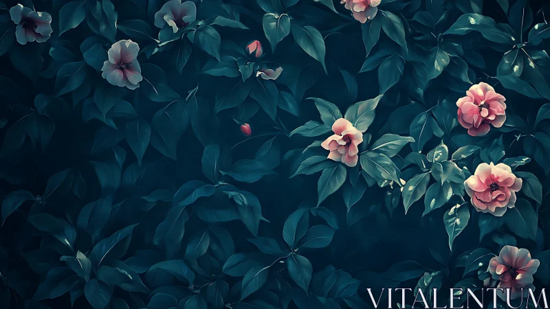 Coral Blooms in Deep Teal Garden Magic.