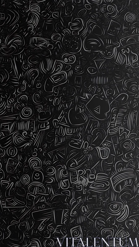 Playful black and silver doodle maze full of hidden shapes.
