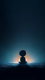 Quiet child silhouette watches a gentle glowing horizon light