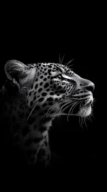 Profile view isolates leopard head against deep black background