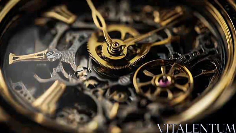 Intricate gold skeleton watch gears in cinematic closeup.
