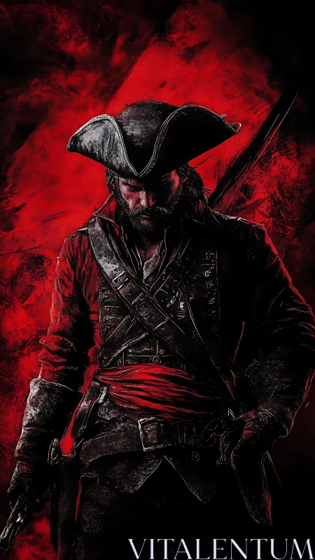 Dark pirate warrior in red and black dramatic portrait.