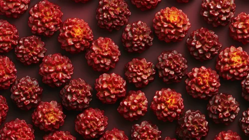 Crimson candy blossoms march in perfect glossy formation