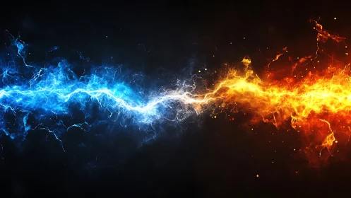 Elemental Collision: Lightning and Fire Dance Across the Abyss.