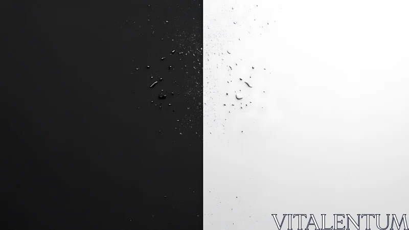 Water droplets divide stark black and white minimal surface