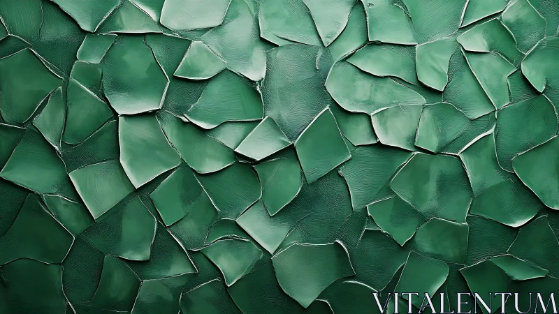 Tessellated green impasto shards with directional brush microtexture.