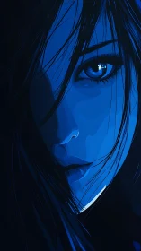 Vector noir portrait in deep monochrome blue lighting.