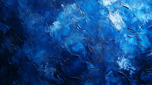 Textured blue abstract paint surface shows thick strokes