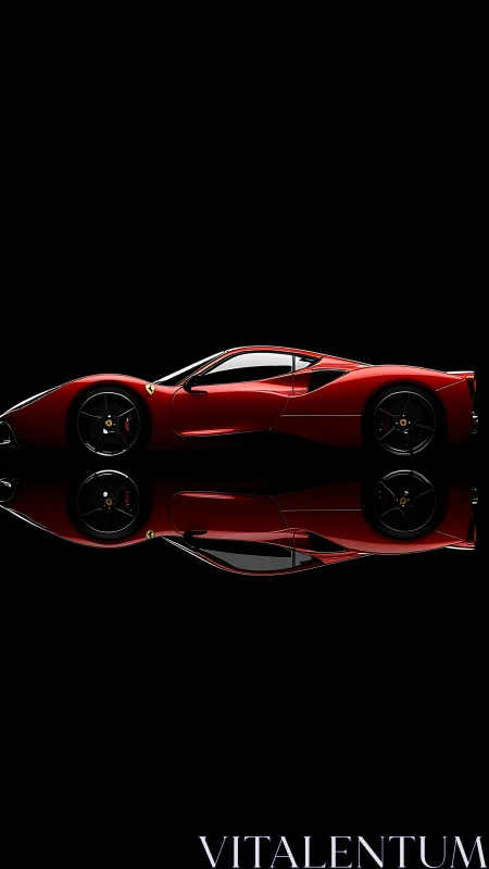 Side-profile red supercar rendered with glossy reflections and black void