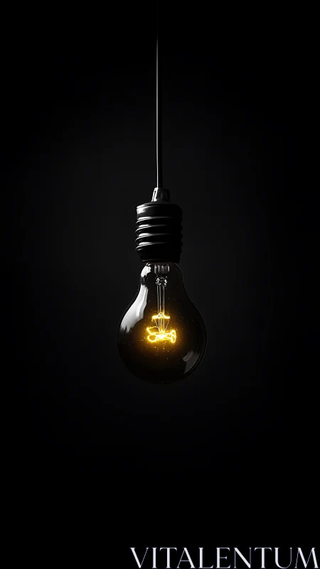 Solitary glowing lightbulb carving gold from midnight dark.
