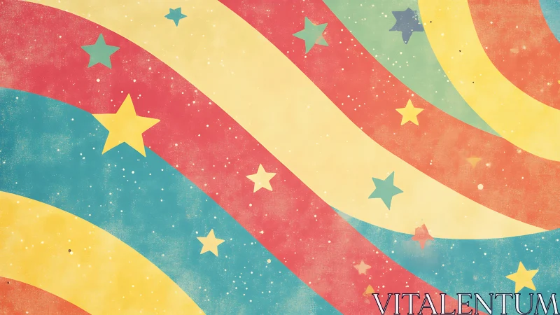 Retro pastel star waves flow across a playful cosmic sky