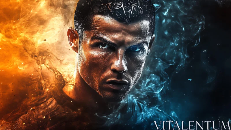 Digital painting portrait with dual elemental light contrast.