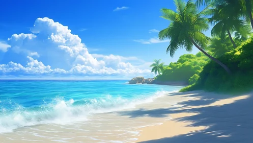 Tropical Paradise Beach with Palm Trees and Azure Waters.