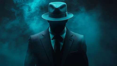 Shadowed figure in teal fog, quietly holding its secrets.