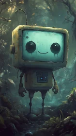 Curious little forest robot with a gentle, hopeful smile.