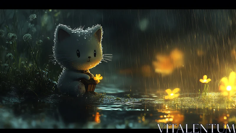 A Little Cat's Moment of Wonder in the Rain.