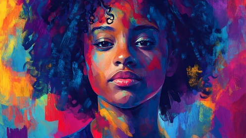 Expressive portrait glows in bold neon brushstroke color fields.