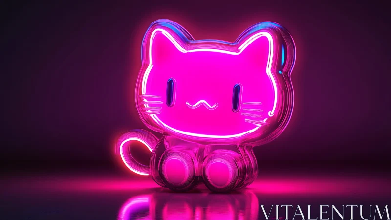 Neon glass cat figurine under magenta spectral backlighting.