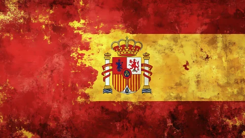 Textured grunge rendering of the Spanish flag and heraldic crest