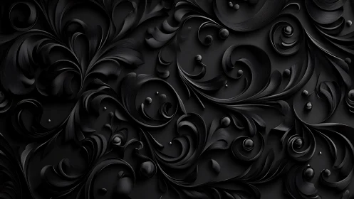 Monochrome relief pattern shows layered scrolling foliage forms