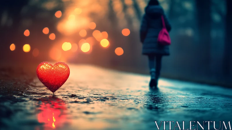 A Glowing Heart Awaits on the Rainy Street.