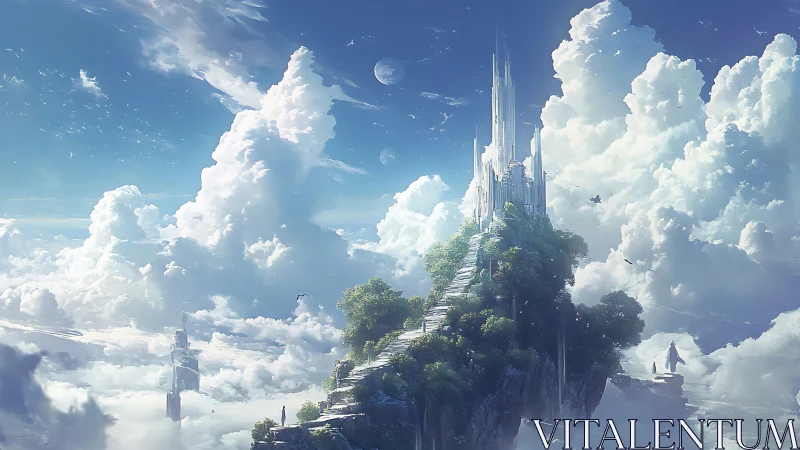 Celestial sky castle crowns luminous cloud kingdom