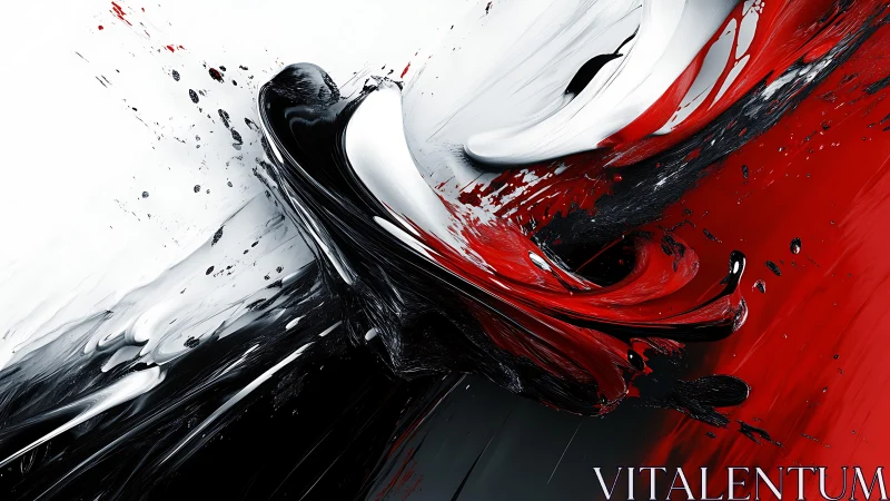 Dynamic Abstract Paint Splash in Red, Black, and White Style.