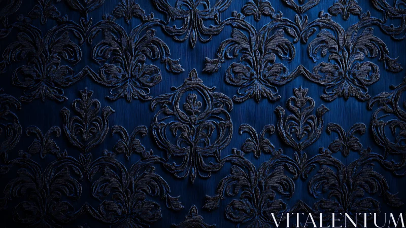 High relief navy damask pattern with sculpted textile embossing