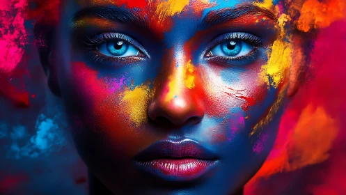 Color-drenched portrait with electric blue, story-rich eyes.