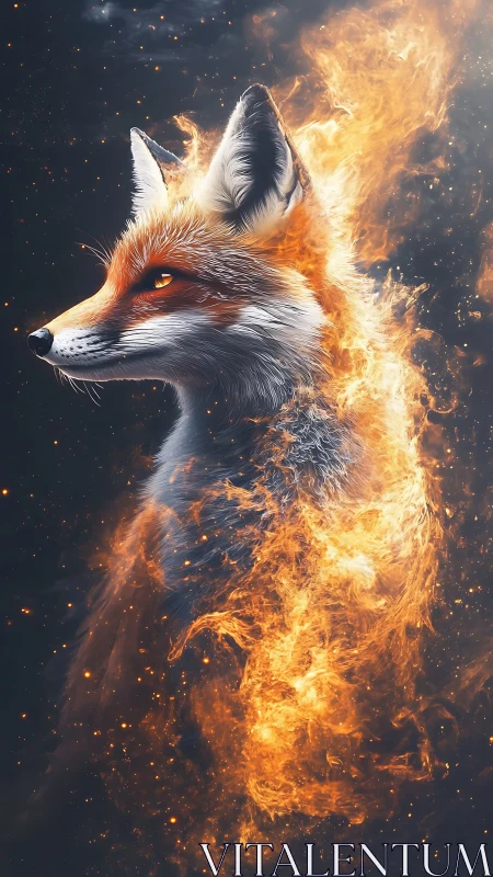 Volumetric vulpine silhouette emerging from turbulent plasma.