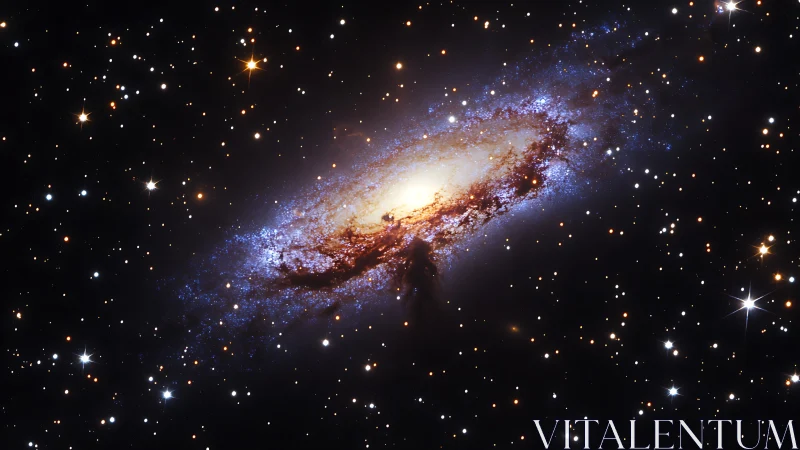 Edge-on spiral galaxy rendered with high-contrast stellar detail