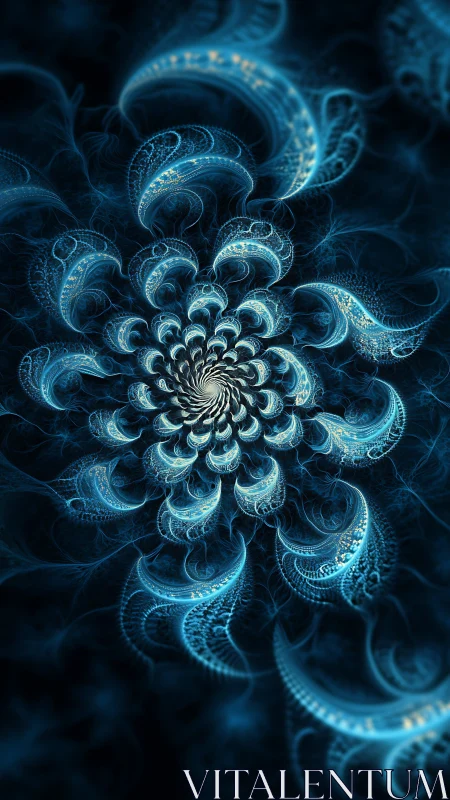 Fractal spiral structure forms layered luminous blue curves