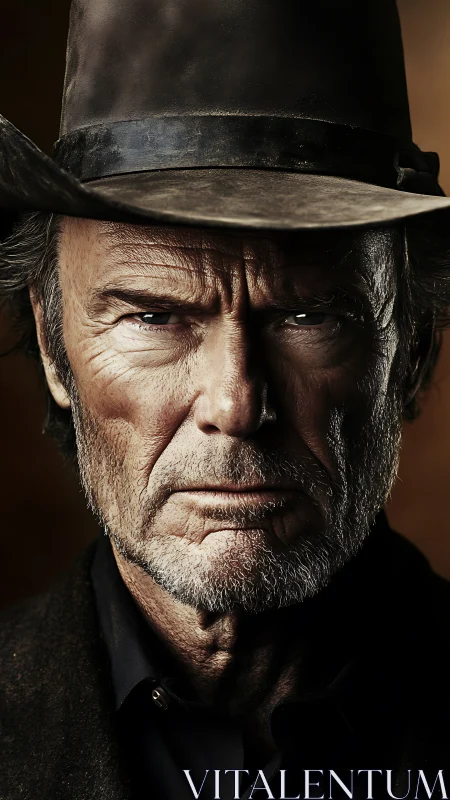 Weathered cowboy portrait in dramatic low key lighting.