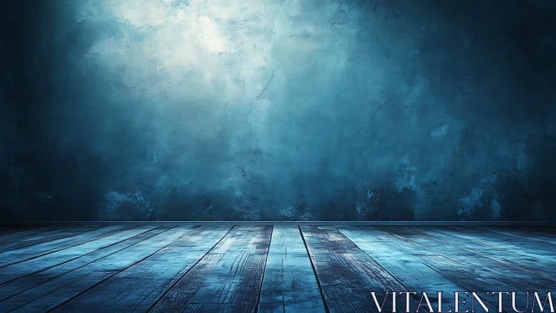 Textured teal plaster wall with directional light over wood floor