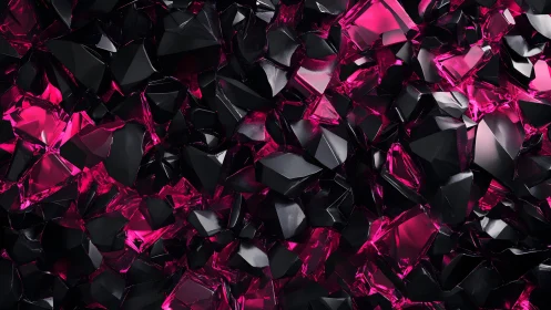 Shattered Black Crystals with Neon Pink Highlights, Abstract Art.