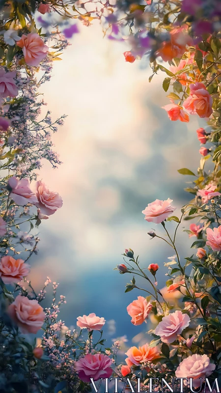 Petals Frame Boundless Skies Where Roses Dance in Dreamlight
