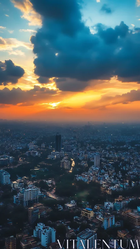 Sunset stitches molten gold across a deep blue city