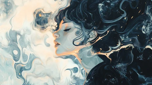 Dreambound portrait drifts through swirling cosmic currents.