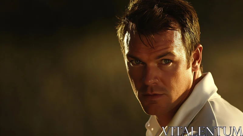 Intense male portrait captures side-lit golden hour profile