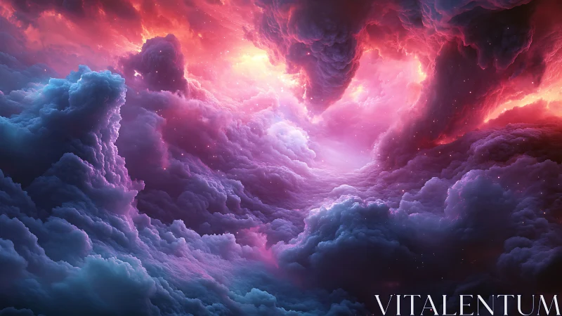 Dreamy cosmic clouds glowing with soft pink starlight.