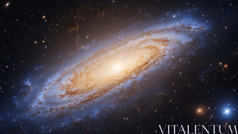 Photorealistic barred spiral galaxy with luminous stellar core.