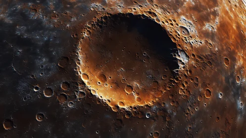 Lunar impact basin with high-relief rim under oblique raking light