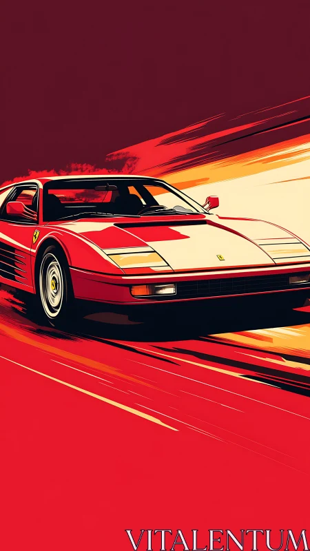 Retro sports car rendered in dynamic high-contrast vector art