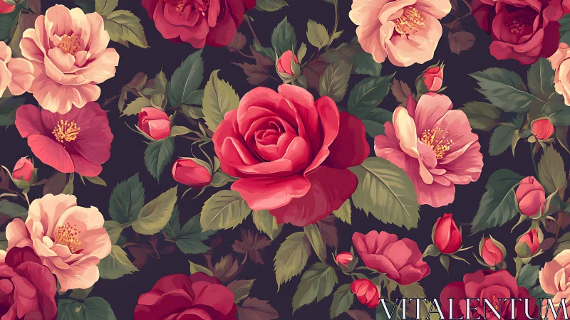 Botanical Rose Composition with Chromatic Gradient Layering on Dark Ground.